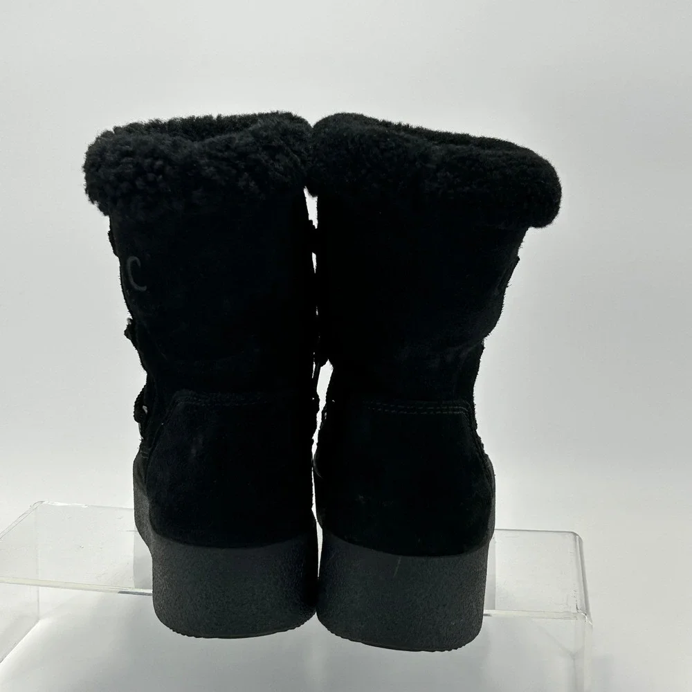 La Canadienne Size 36 US 5.5 Black Suede Shearling Platform Boots NEW Emery $395